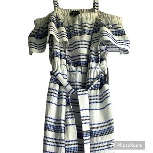 Eloqui sundress,with cream,royal blue and black striated pattern  SZ  22